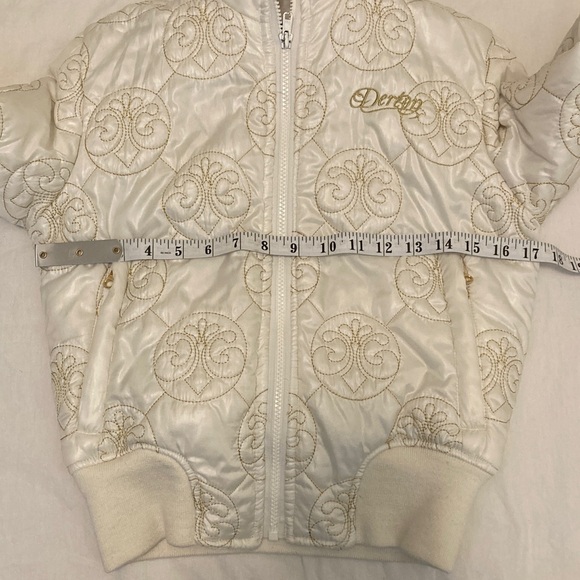 Dereon Cream Quilted Puffer Jacket with Faux Fur Hood - Picture 12 of 14